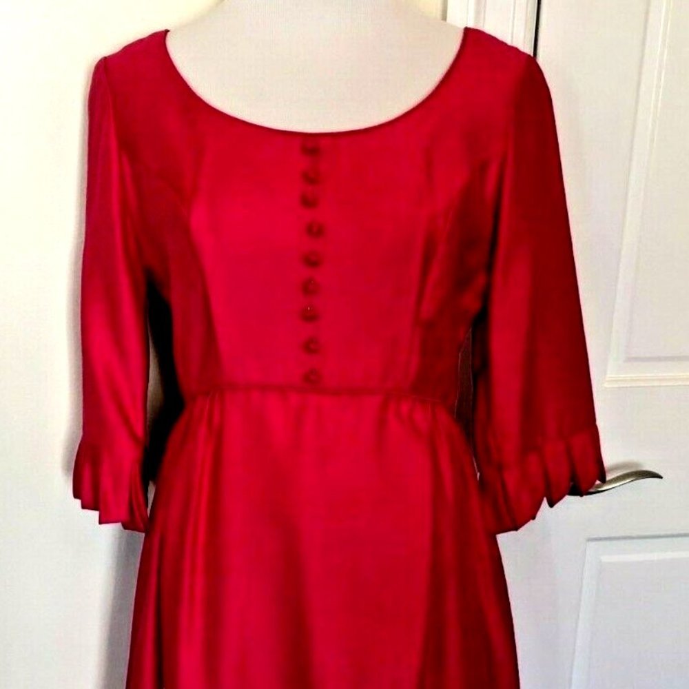 VTG 1960s EMMA DOMB CALIFORNIA PINK FUSCHIA PARTY DRESS BACK BOW TAB SLEEVES MOD